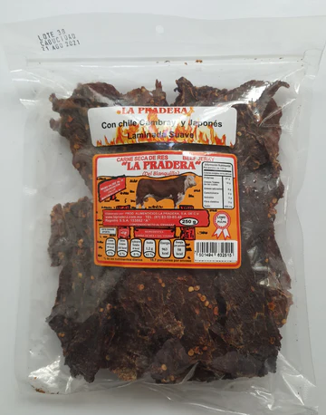 Tasajo suave enchilado,1 kilo (Presentación 100 Grms)