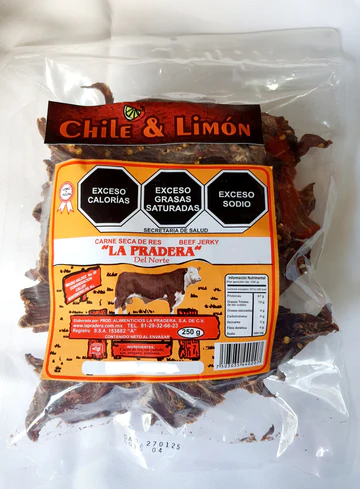 Tasajo chile-limón ,1 kilo (Presentación 250 Grms)