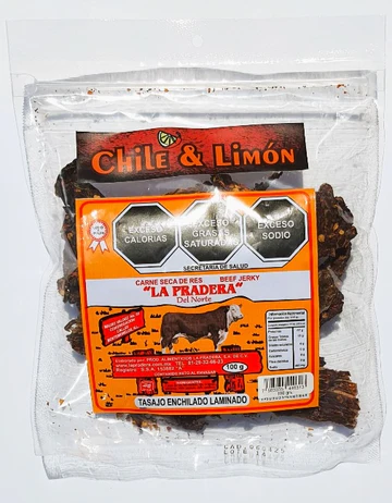 Tasajo chile-limón ,1 kilo (Presentación 100 Grms)